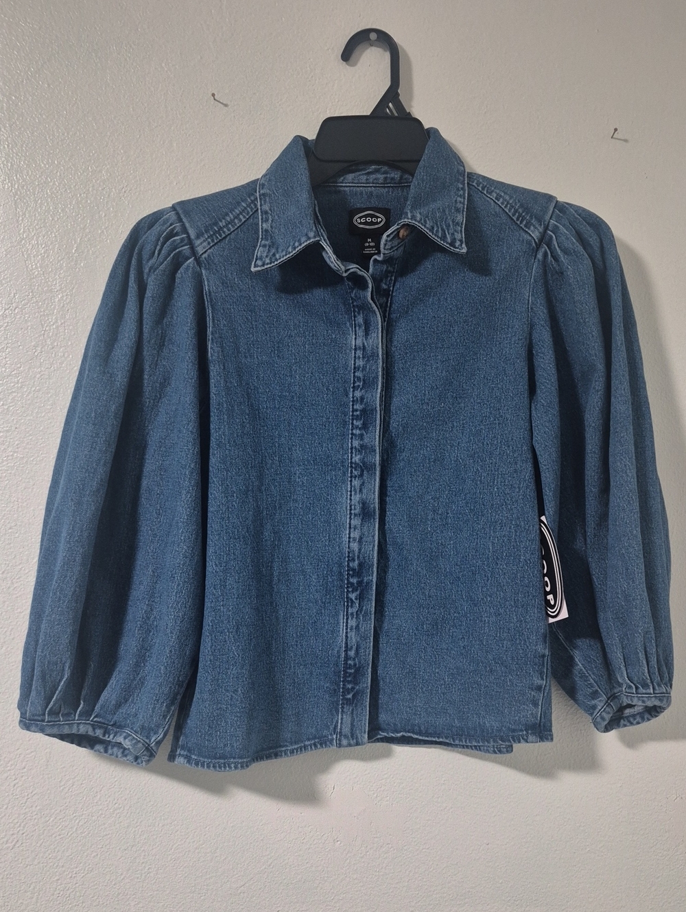 Scoop Puff-Sleeve Denim Shirt  Women's Size M